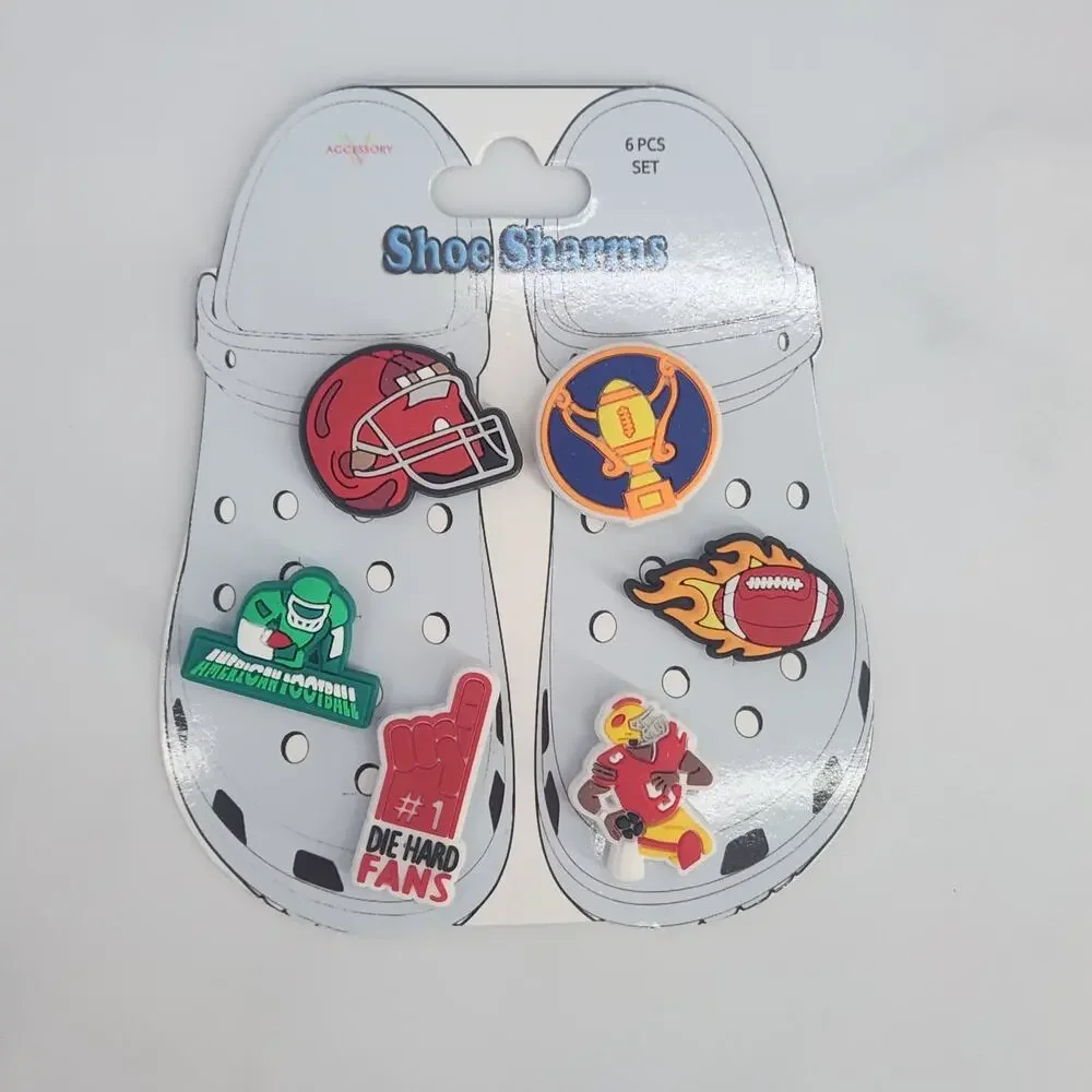 NEW Set of 6 American Football Themed Charms / Buttons for Crocs & Braclets